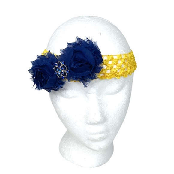 Headwrap Handmade Blue Yellow - Picture 4 of 4